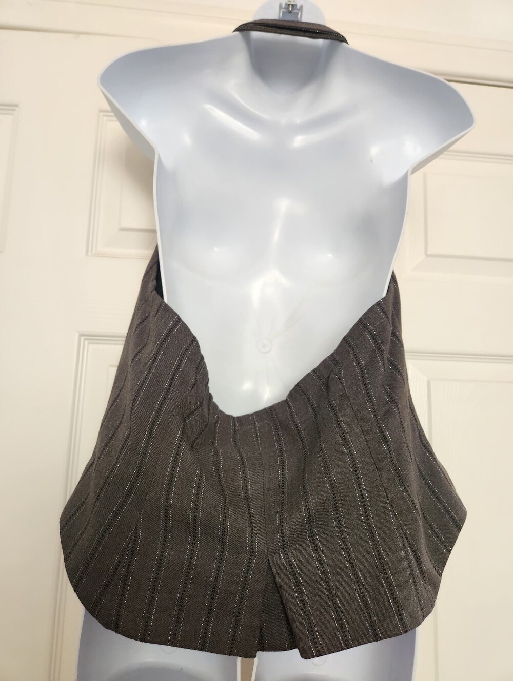 Women's Gray Pinstripe Halter Vest Top - Picture 3 of 4